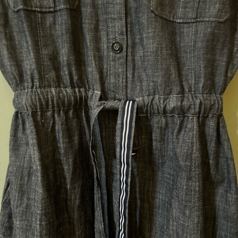 Tahari Arthur Levine Shirt Dress Size 12 Blue Chambray Button Up 100% Cotton - Picture 3 of 6
